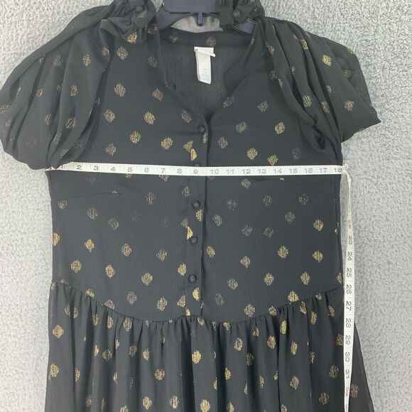 H&M Tunic Top Womens Peasant Sheer Size S Boho Black Oversized - Picture 3 of 8